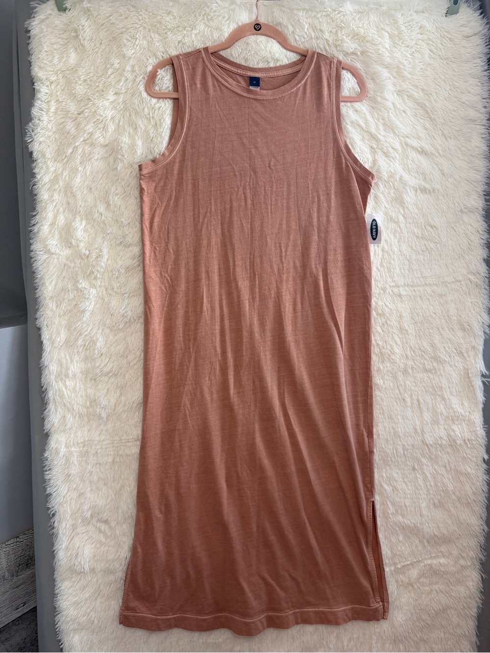 Old Navy Womens Sleeveless Midi T-Shirt Shift Dress M Tan Cotton Relaxed Fit NWT